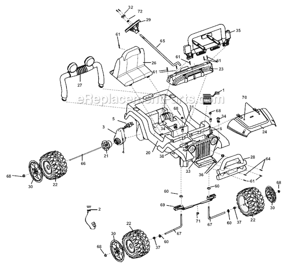 Page A Diagram and Parts List for T1964  Power Wheels Ride-On Cars